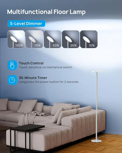 Miniatura 3 de TROND Lámpara de pie, lámpara LED súper brillante de 5000 lúmenes, poste de aluminio integrado, 71 pulgadas de alto, 5500 K luz natural regulable