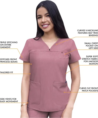 Miniatura 3 de Adar Pro - Conjunto de ropa quirúrgica que facilita el movimiento para mujer, blusa quirúrgica con cuello en V en corazón y pantalón quirúrgico