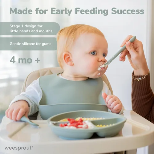 Miniatura 4 de WeeSprout Cucharas de silicona para bebé, utensilios de alimentación infantil de primera etapa con punta suave, utensilios de cocina flexibles