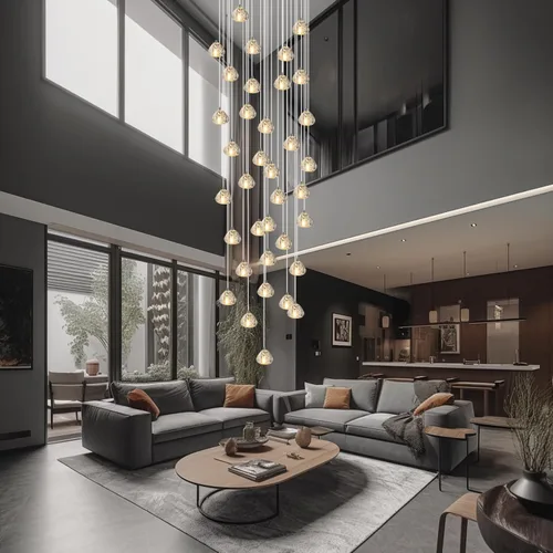 Miniatura 10 de Candelabro de cristal LED moderno, lámpara colgante de gota de lluvia, lámpara de techo de bola de cristal, 14 luces para escalera, sala de estar