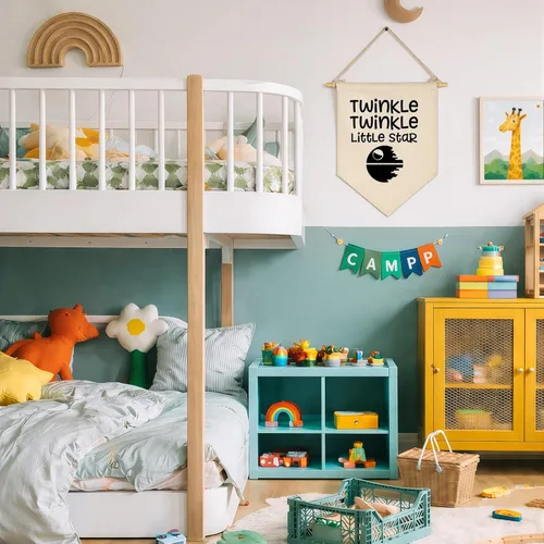 Miniatura 5 de Twinkle Twinkle Little Star - Bandera colgante de lona para pared, regalo para bebé, niños, guardería, habitación de niños, sala de juegos, pancarta