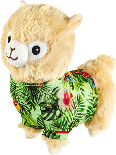 Miniatura 3 de Giftable World Alpaca de peluche de 7 pulgadas para mascotas en camisa hawaiana roja con chirriante Rojo