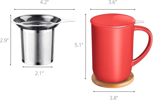 Miniatura 2 de CEEFU Taza de té de porcelana con infusor y tapa, tetera con filtro y posavasos, máquina de té para hojas sueltas, 16 onzas para té, café, leche