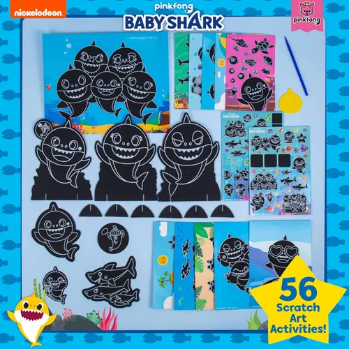 Miniatura 2 de Horizon Group USA Baby Shark Ultimate Scratch 'N Color - Juego de 56 actividades artísticas para rascar, incluyendo calcomanías, formas 3D y más