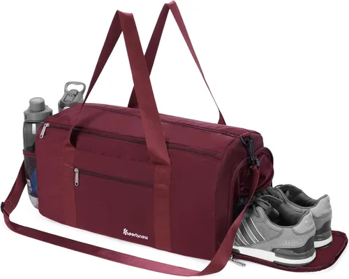 Bolsa deportiva de gimnasio con bolsillo húmedo y compartimento para zapatos, bolsa de yoga ligera para hombres y mujeres, 2-Wine Red-Nueva versión