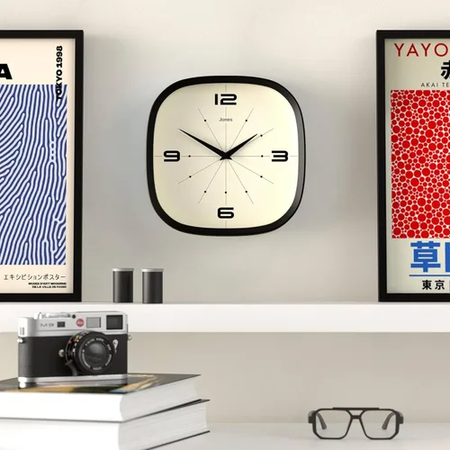 Miniatura 3 de JONES CLOCKS® Pulsar - Reloj de pared Reloj retro cuadrado redondeado 10 pulgadas Negro Aspecto de diseñador genial para cocina, sala