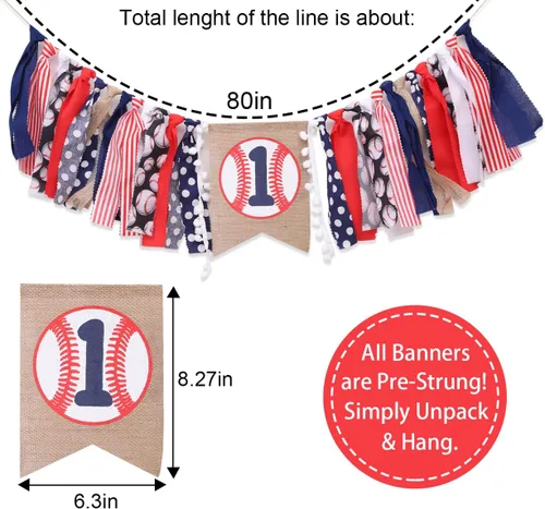 Miniatura 3 de Cartel de béisbol para el primer cumpleaños para silla de bebé, decoración de primer cumpleaños para niño, traje de aplastamiento de pasteles