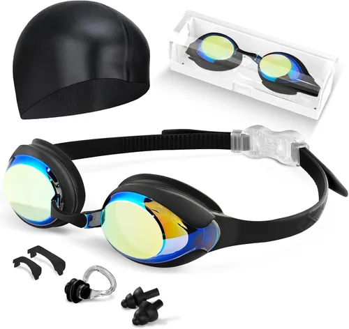 Gafas de natación para niños, antivaho y protección UV con gorro de natación para niños de 3 a 15 años
