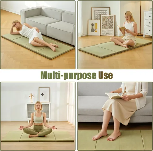 Miniatura 7 de HAGiHARA Tapete de tatami japonés, tapete plegable portátil de hierba Rush, colchón de futón tradicional para meditación, yoga, dormir o uso