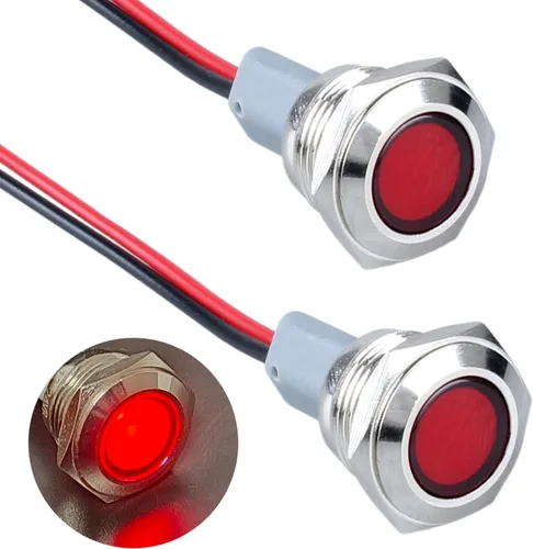 Miniatura 11 de 2 piezas de 16 mm (5/8") luz indicadora LED, 12-24V AC/DC 20mA, lámpara piloto de metal impermeable IP67 de ahorro de energía, lámpara plana de Verde