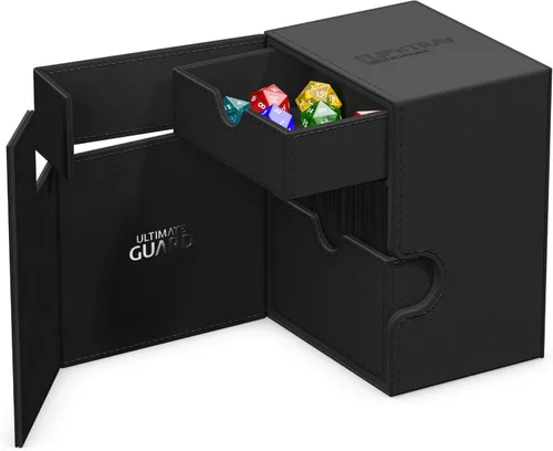 Miniatura 6 de Estuche Ultimate Guard Flip'n'Tray 100+, para 100 cartas con fundas dobles de TCG + bandeja para dados, negro, cierre magnético independiente