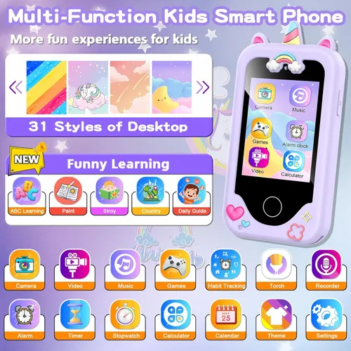 Miniatura 2 de Teléfono inteligente para niños para niñas, regalos de cumpleaños de Navidad para niñas de 3 a 10 años, teléfono celular, pantalla táctil de 2.8