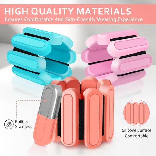 Miniatura 5 de Juego de 2 pesas ajustables para muñeca y tobillo (1 libra cada una), pulseras de peso de silicona de alta calidad, para yoga, pilates, Naranja