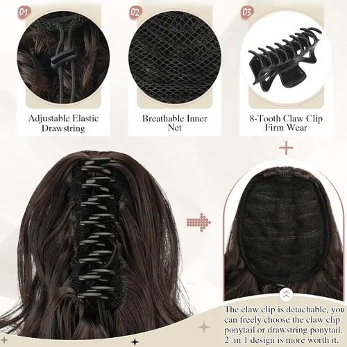 Miniatura 3 de Sofeiyan Extensión de cola de caballo de 11 pulgadas con clip de garra, extensiones de cabello con cola de caballo, cola de caballo larga y rizada
