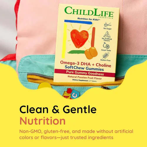 Miniatura 6 de ChildLife Essentials Omega-3 DHA + colina SoftChew Gummies Suplemento para niños - Gomitas Omega 3 DHA con colina, aceite de pescado para bebés