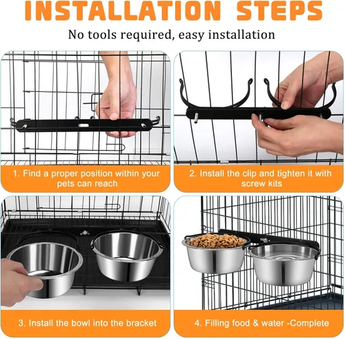 Miniatura 3 de Tazón de Agua para Jaula de Perro Sin Derrames, ShineMe Juego de Tazones de Comida y Agua para Perro Montables, Tazones de Alimentación Colgantes
