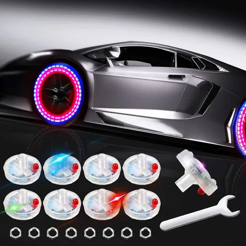 Miniatura 9 de 12 piezas de luces de neumáticos de automóvil, válvula de rueda, luces de tapa de lámpara de techo, luces LED solares para neumáticos, luces
