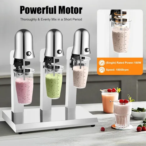 Miniatura 4 de Máquina eléctrica de batido de leche de tres cabezales, máquina comercial de batido - Máquina de batido de acero inoxidable con taza de 27.1 fl oz