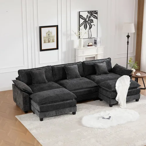 Miniatura 104 de Sofá modular negro de 111.5 pulgadas, sofás seccionales grandes de 3 plazas para sala de estar, sofá nube de tela de felpilla de gran