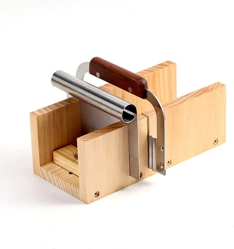 Juego de herramientas de corte de jabón, molde de madera para cortar pan + 2 piezas de cortador de acero inoxidable recto ondulado A0065-2