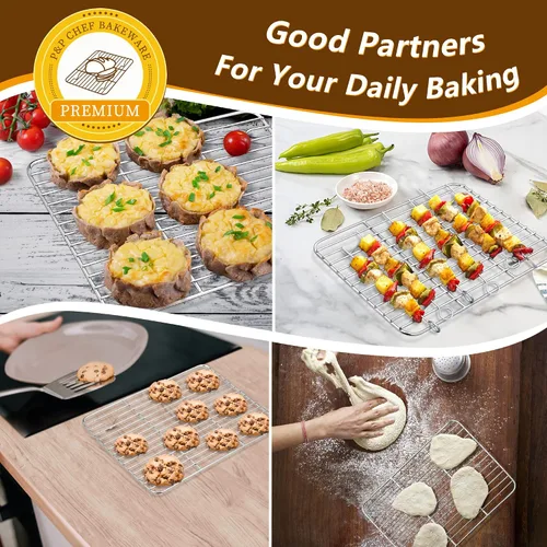Miniatura 5 de P&P CHEF Sartenes para horno tostador de 9 pulgadas con estantes, 4 piezas de bandeja de horno de acero inoxidable para hornear y estante