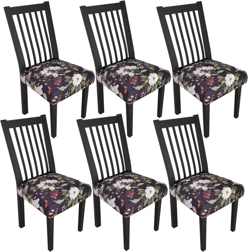Miniatura 107 de Juego de 4 fundas elásticas para sillas de comedor, fundas para sillas de comedor con estampado floral, fundas para asientos de sillas con estampado