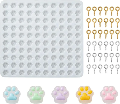 1 juego de moldes de impresión de pata de gato blanco, kits de colgantes de silicona para bricolaje, moldes de resina con tornillo de hierro,