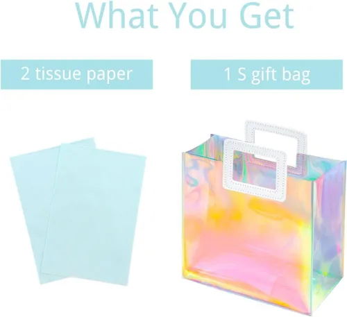 Miniatura 5 de Bolsa de regalo pequeña holográfica de 8.3 pulgadas con papel de seda, reutilizable, bolsa de regalo de cumpleaños para niñas y mujeres, S