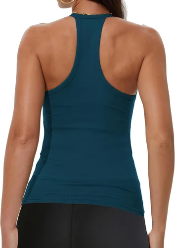 Miniatura 2 de iGENJUN Paquete de 3 camisetas de entrenamiento para mujer, espalda cruzada, básicas, para verano, 2025, cuello en V, ajustadas, acanaladas sin