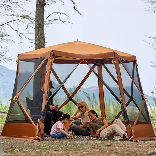 Miniatura 12 de Timber Ridge Gazebo desplegable, casa portátil de pantalla instantánea con malla, fácil de instalar en 60 segundos, mide 12.1' x 10.5' x 7.2', se