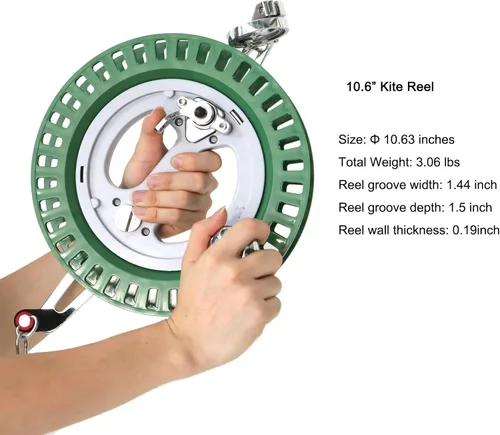 Miniatura 4 de Carrete profesional de cometa de 10.6 pulgadas, rodillo de metal estable con cinturón para cometas grandes Verde