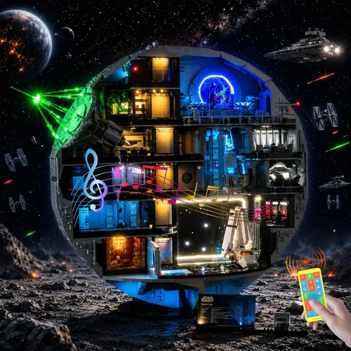 Kyglaring Kit de luces compatible con Lego Death Star 75419 - Juego de construcción de audio original actualizado y 18 efectos de iluminación con