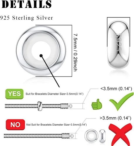Miniatura 6 de DALARAN Cuentas de tapón para pulseras de plata de ley 925 con clip espaciador para pulseras, Esmalte