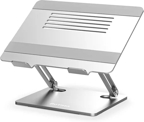 Miniatura 9 de BoYata Soporte para laptop, elevador ajustable para laptop con silicona deslizante y ganchos protectores, soporte para laptop de hasta 17 pulgadas