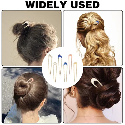 Miniatura 7 de 6 horquillas de pelo francesas en U para mujer, de metal para moño en forma de U, pasador de torsión francés dorado y azul grueso, fino, accesorios