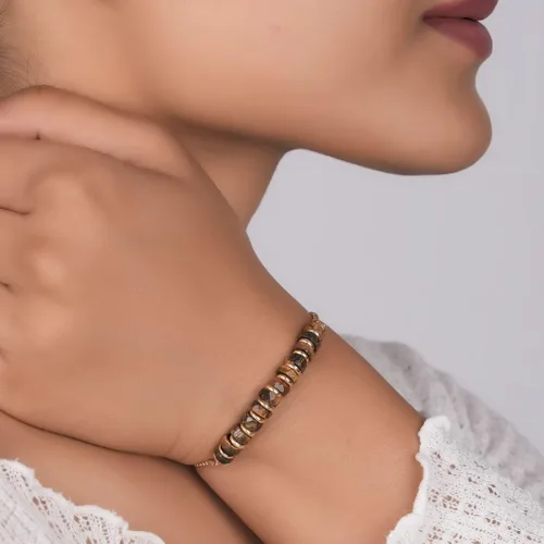 Miniatura 76 de Natural Heishi Beads With Spacers Slider Bracelet Gemstone Healing Jewelry With 14k Yellow Gold Plated 8- Inch Adjustable Length