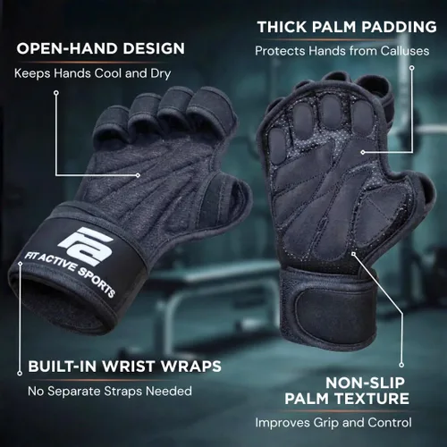 Miniatura 9 de Fit Active Sports Nuevos Guantes de Entrenamiento con Ventilación para Levantamiento de Pesas con Muñequeras Integradas para Hombres y Mujeres