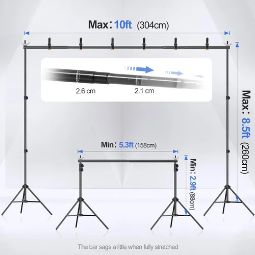Miniatura 2 de EMART - Soporte para telón de fondo de 10x8.5 pies (ancho x alto) para estudio fotográfico, kit de soporte ajustable con 2 barras transversales, 8