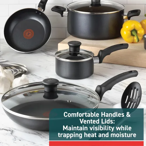 Miniatura 4 de T-fal Essentials - Juego de ollas y sartenes antiadherentes de cocina, 10 piezas, color negro