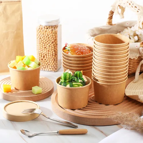 Miniatura 4 de Fulmoon Paquete de 100 recipientes de papel para sopa con tapas, recipientes de papel desechables para alimentos con tapa ventilada, tazas de postre