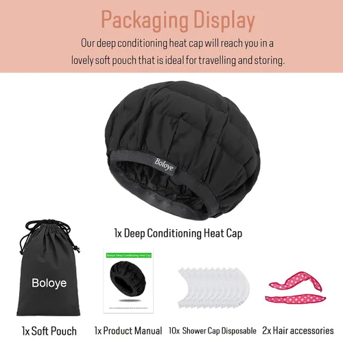 Miniatura 7 de Boloye - Gorro térmico de acondicionamiento profundo de linaza, sin cable, 100% seguro, para microondas, para cuidado del cabello natural y rizado