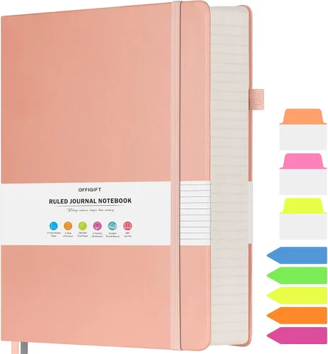 Miniatura 22 de Cuaderno rayado, cuaderno grande A5 con rayas universitarias, cuaderno de trabajo de 312 páginas numeradas con calcomanías de índice, papel grueso