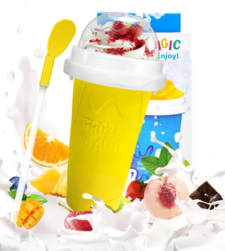 Miniatura 8 de Bollove - Vaso para granizar, tazas mágicas para hacer granizados para hacer tú mismo, taza portátil para jugos, leche y helado, doble capa de Azul