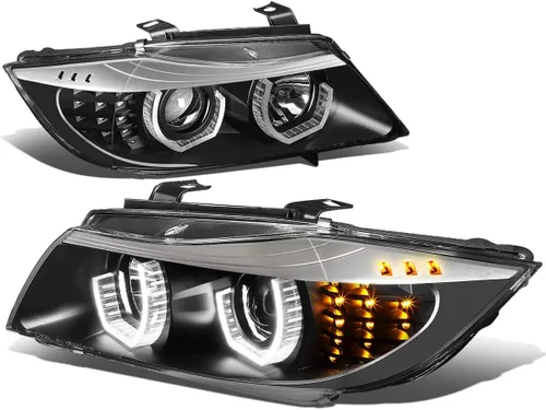 Miniatura 11 de DNA MOTORING HL-3D-E9005-BK - Faros delanteros negros con anillo de halo 3D, haz alto y bajo, con señales de giro ámbar, compatibles con BMW 323i