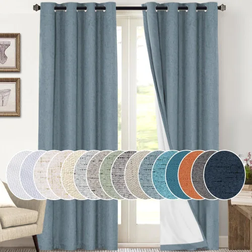 Miniatura 106 de Primitive - Cortinas opacas 100 % de lino texturizado natural para dormitorio, sala de estar, cortinas para ahorra energía, tela de arpillera