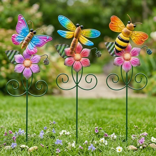 Miniatura 13 de Topadorn Decoración floral de estacas de jardín, paquete de 4 flores de metal impermeables, para interiores y exteriores, césped, camino, patio
