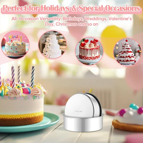 Miniatura 6 de E-far Juego de 2 Moldes Pequeños para Pasteles, Moldes Redondos Mini de Acero Inoxidable de 5 Pulgadas para Hornear - No Tóxicos y a Prueba