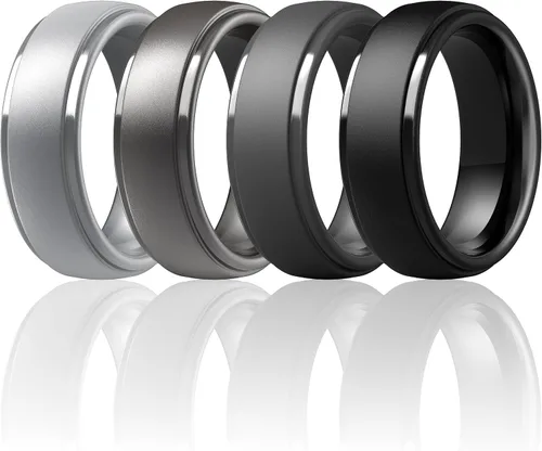 Miniatura 10 de ThunderFit Anillos de boda de silicona para hombre, 0.394 in de ancho y 0.098 in de grosor, paquete múltiple de variedad 1-7