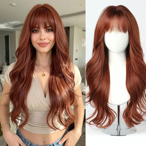 Esmee Pelucas largas y onduladas para mujer, cabello sintético natural, resistente al calor, para uso diario y fiestas, cosplay, 24 pulgadas