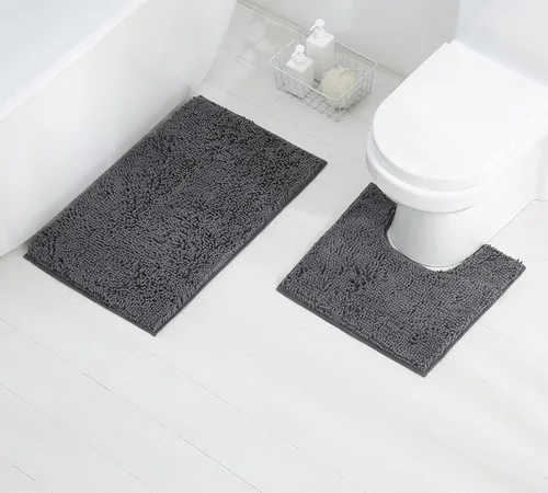 Miniatura 14 de Juego de 2 alfombras de baño de felpilla gris, antideslizantes, absorbentes, para ducha, de secado rápido, lavables a máquina, felpa suave, 17 x 24
